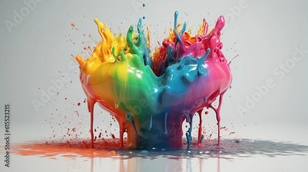 Fototapeta Liquid rainbow splashes with a minimalist background. Generative Ai.