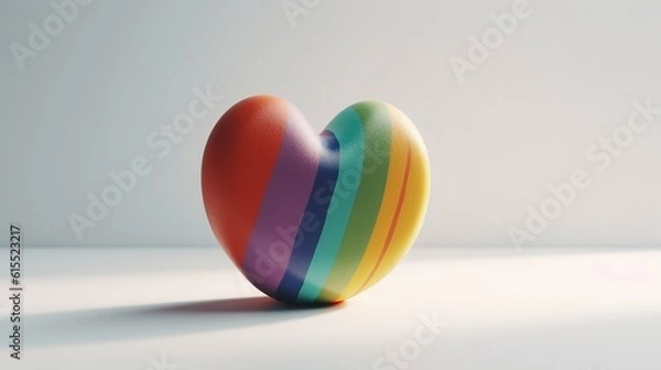 Fototapeta Colorful heart with rainbow colors on a simple minimalist background. Generative Ai.