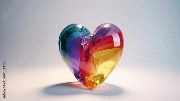 Fototapeta Colorful glass heart with rainbow colors on a simple minimalist background. Generative Ai.