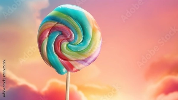 Fototapeta Colorful lollipop candy with a colorful background. Generative Ai.
