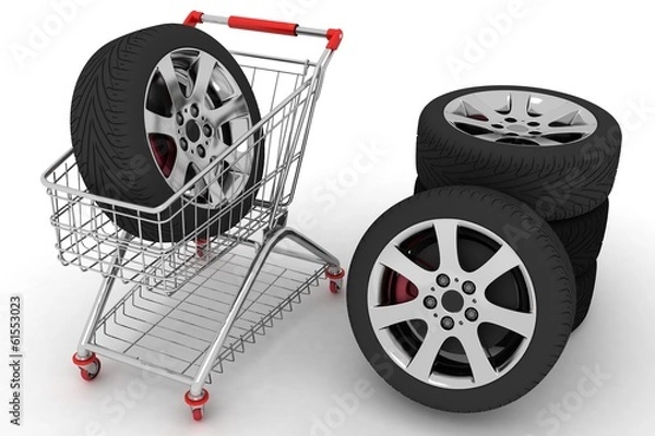 Obraz 3D Shopping cart with wheels.