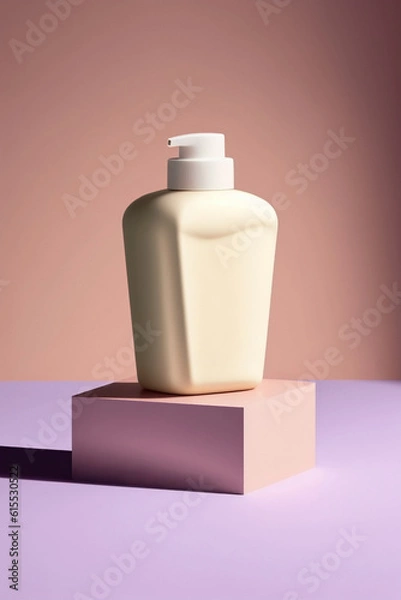 Fototapeta Cosmetics packaging mockup with a podium on a minimalist background. Beauty products. Generative Ai