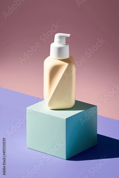 Fototapeta Cosmetics packaging mockup with a podium on a minimalist background. Beauty products. Generative Ai