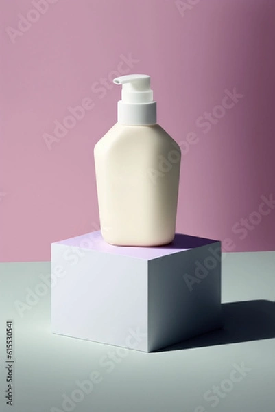 Fototapeta Cosmetics packaging mockup with a podium on a minimalist background. Beauty products. Generative Ai