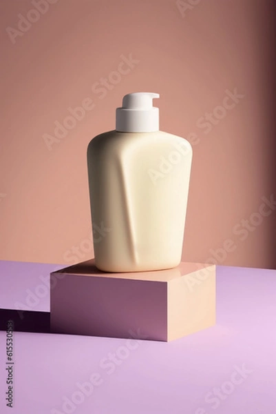 Fototapeta Cosmetics packaging mockup with a podium on a minimalist background. Beauty products. Generative Ai