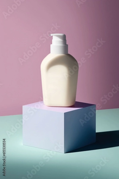 Fototapeta Cosmetics packaging mockup with a podium on a minimalist background. Beauty products. Generative Ai