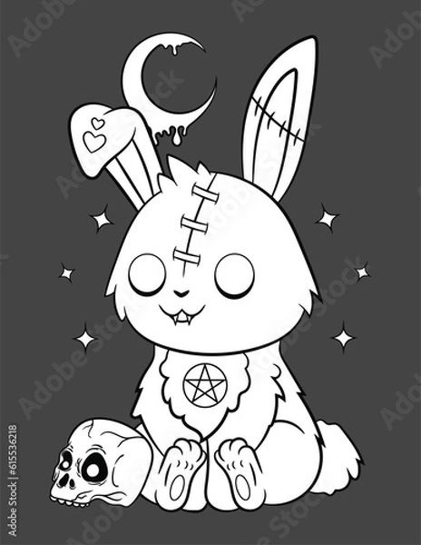 Fototapeta Cute pastel goth and creepy kawaii coloring page for kids and adults, Vector pastel goth coloring book with a creepy kawaii.