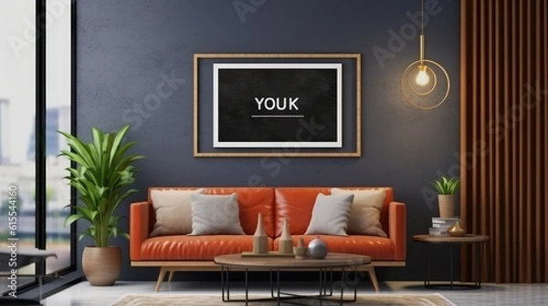 Fototapeta Mockup poster frame in modern interior. 3D Render. Generated with AI technology.