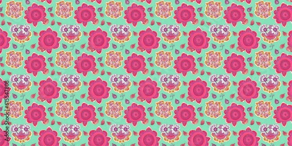 Obraz Seamless pattern with flowers on a turquoise background