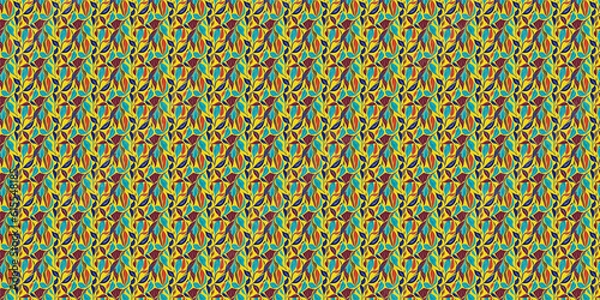 Obraz Pattern with blue, orange, brown leaf and yellow backround 