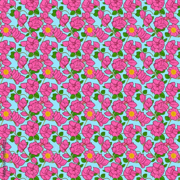 Fototapeta Seamless pattern with flowers and leafs