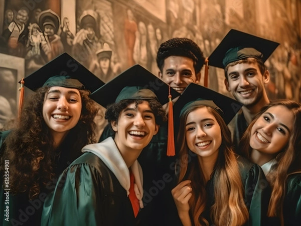 Fototapeta A group of students takes part in the beginning of the academic year. Generated ai.