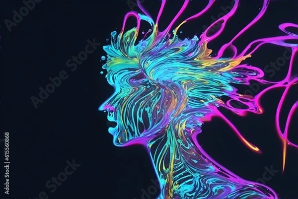 Fototapeta Photo of a woman's face with vibrant neon-colored lines creating an artistic expression