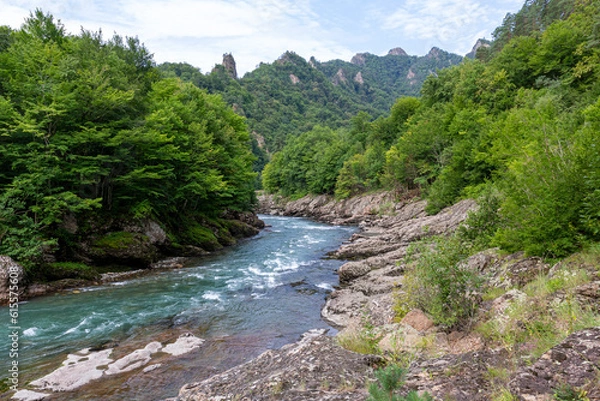 Fototapeta mountain rivers, sources of crystal drinking water flowing in the granite canyon of the wild.
