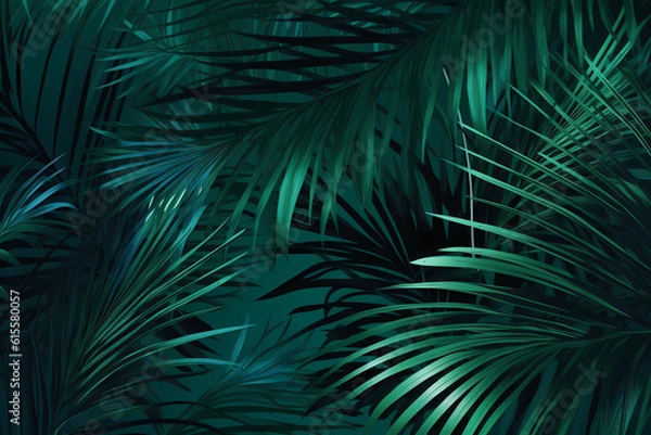 Obraz Tropical palm leaves in vibrant gradient color, holographic colours. Minimal art concept. Generative AI technology