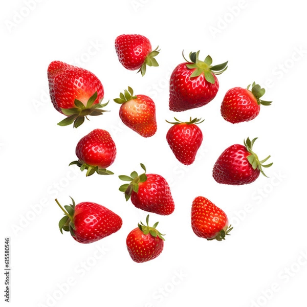 Fototapeta Top view, Set of Red Strawberry isolated on white background with clipping path. Full Depth of field. Focus stacking. PNG. Generative AI