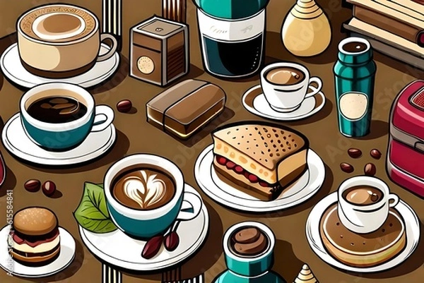 Obraz ai generated café vector illustration collection 