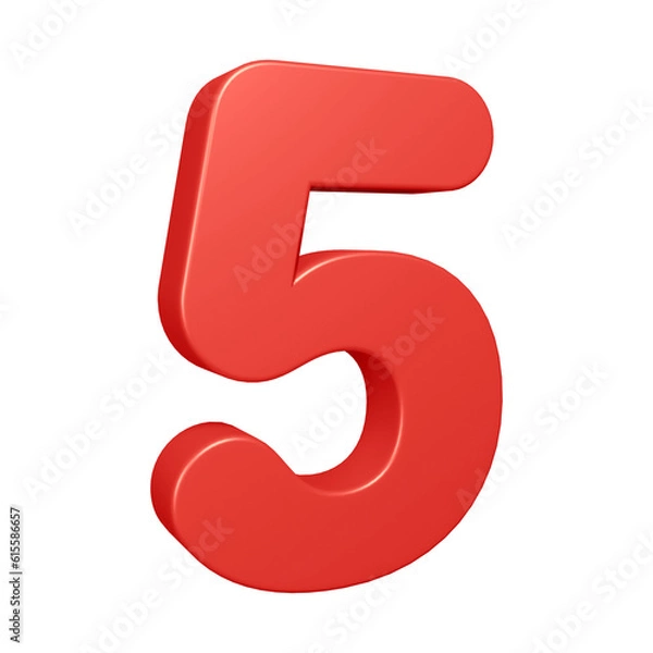 Fototapeta Red number 5 in 3d rendering for math, business and education concept 