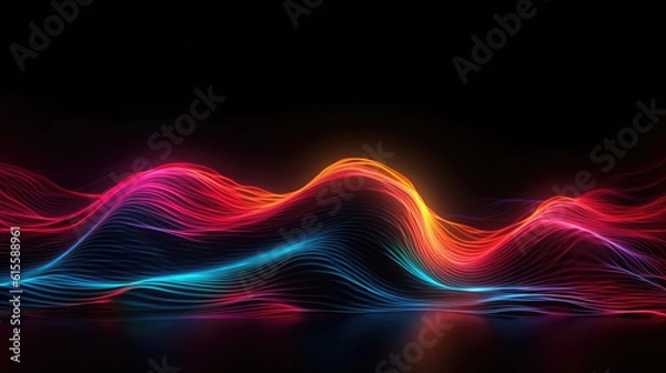 Fototapeta Abstract background with infrared spectrum. Modern wallpaper with neon rays and glowing wavy lines.
