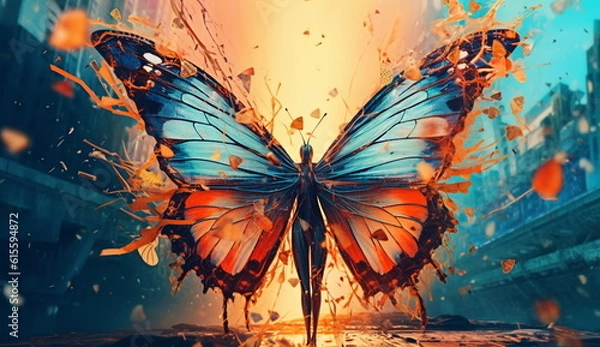 Fototapeta Portrait of beauty butterfly with vibrant color, capturing their charm and unique personalities in vivid detail. Based on Generative Ai