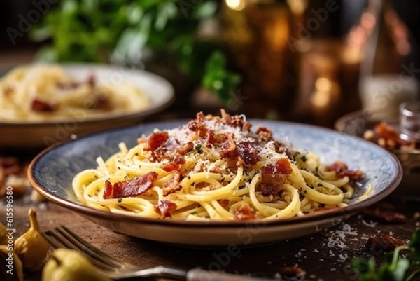 Fototapeta Spaghetti carbonara. Generative AI.