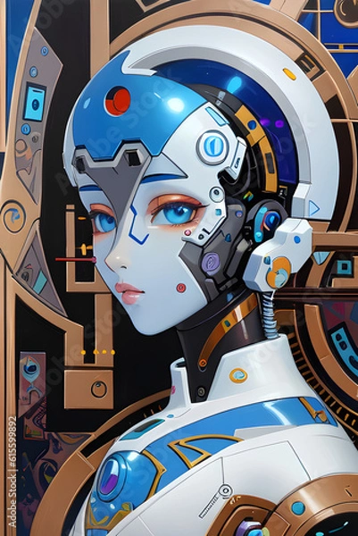 Obraz Image of a sci-fi female Cyborg (AI-generated fictional illustration)
