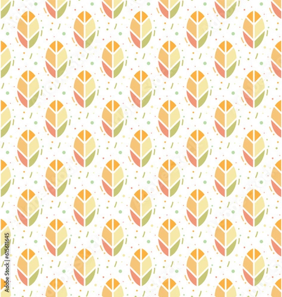 Fototapeta Geometric leaves and dots seamless pattern. Vector illustration for decor, textiles, packaging, invitations, wallpapers, wrapping paper.