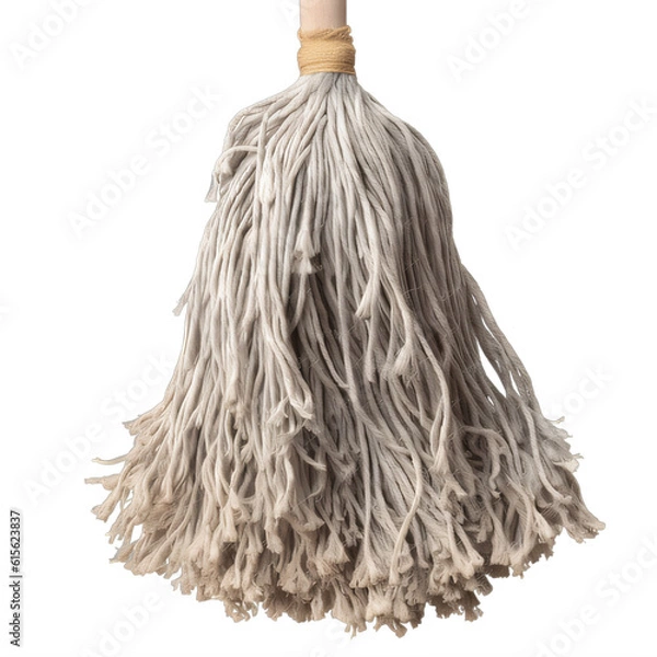 Fototapeta A white mop with a wooden handle on a transparent background png isolated Generative Ai