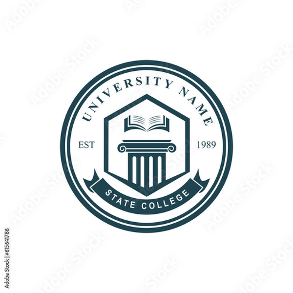 Fototapeta University college school badge logo design vector image. Education badge logo design. University high school emblem