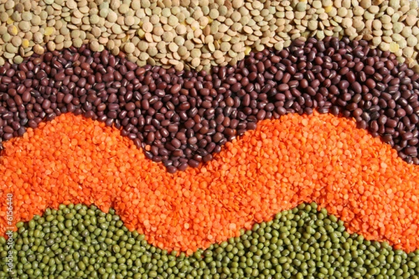 Fototapeta Cuisine choice. Cooking ingredients. Beans, peas, lentils.