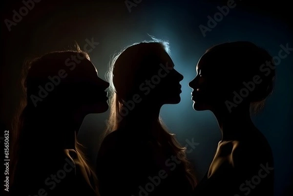 Fototapeta silhouette of a women in depress with dark gloomy light. Content created with generative AI software