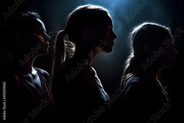 Fototapeta silhouette of a women in depress with dark gloomy light. Content created with generative AI software