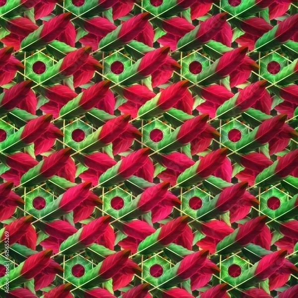 Fototapeta red green feathers pattern sequence background using illustration art 
