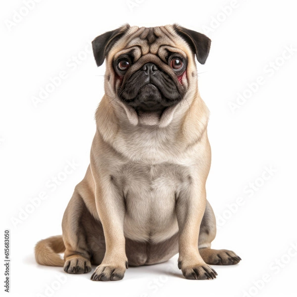 Fototapeta A Pug (Canis lupus familiaris) sitting in a funny pose