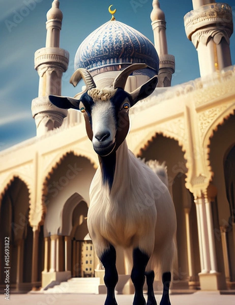 Obraz Hyper realistic goat standing in front of islamic mosque 