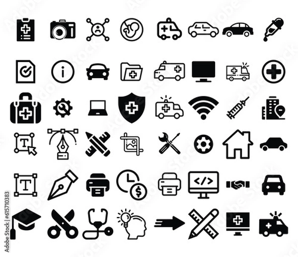 Fototapeta Set of thin line icons of graphic design. Simple linear icons in a modern style flat, Creative Process. Graphic design, creative package, stationary, software and more
