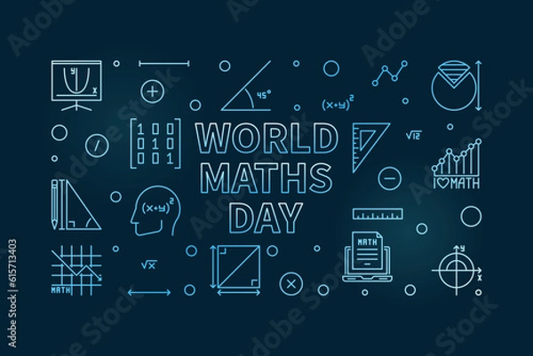 Fototapeta World Maths Day concept vector outline horizontal blue banner - Math illustration