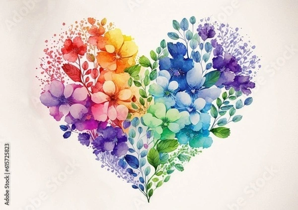 Fototapeta Valentine Postcard, Rainbow Watercolor Design A5 Created with Generative AI Tools