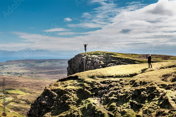 Fototapeta Beautiful panorama view of Quiraing with people, Scotland, Isle of Skye