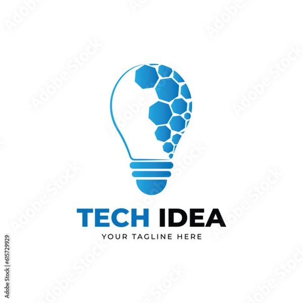 Fototapeta Technology logo with light bulb vector template