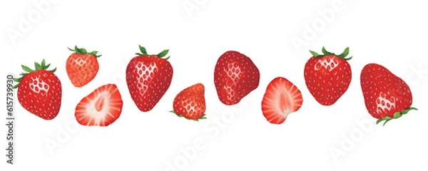 Fototapeta さまざまな苺の水彩イラストセット　AI生成画像