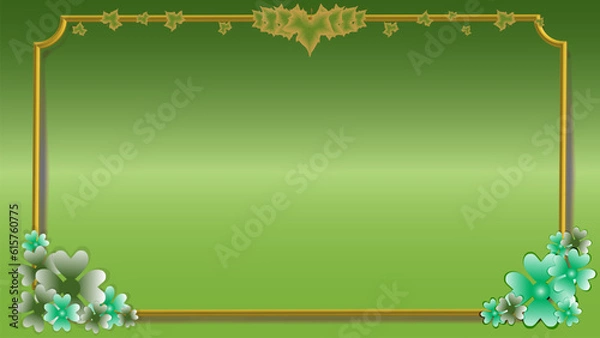 Obraz Green gold gradient frames with four leafs lucky clovers.