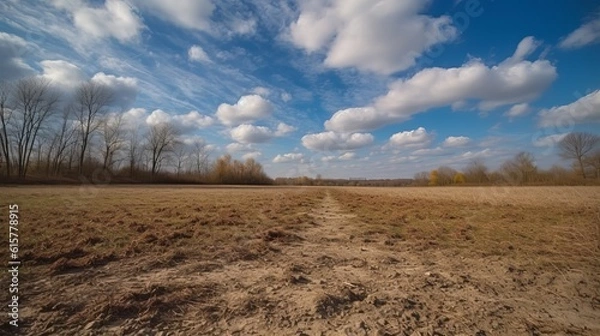 Fototapeta Countryside dry grass field landscape background.  Generative AI technology.