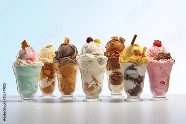 Fototapeta Assortment of ice - cream sundaes with copy space  by generative ai
