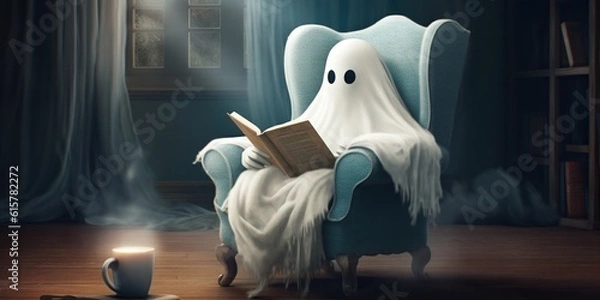 Obraz Old ghost monster reading book in chair, concept of Paranormal entity, created with Generative AI technology