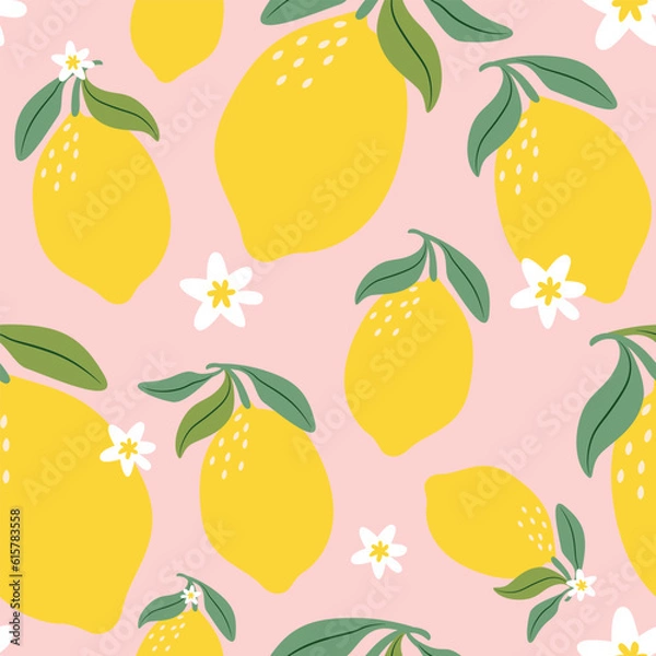 Fototapeta Cute lemon pattern on pink backgraund. 