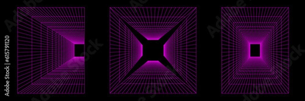 Obraz Set of distorted vertical grid pattern, checkerboard pattern and dotted distorted vertical pattern. Y2K Retrowave shapes, vaporwave, rave. Trendy retro shapes 1980s, 90s, 2000s style. vector
