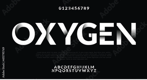 Fototapeta Oxygen White shadow effect font with letters and numbers logo design 
