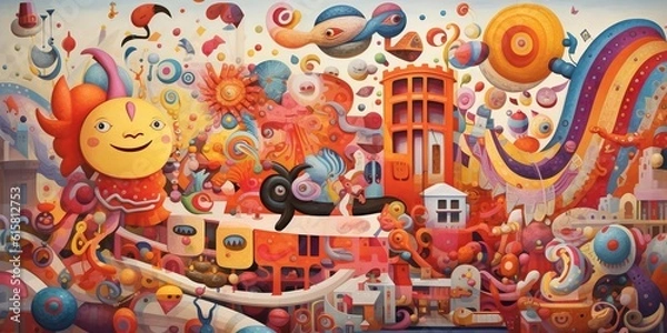 Fototapeta Childs imagination with vibrant colorful shapes, lines, patterns representing limitless possibilitie, concept of Unbounded creativity, created with Generative AI technology