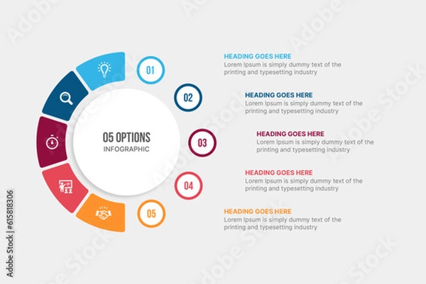 Fototapeta Creative Circle Infographic Template Design with 5 Steps Options